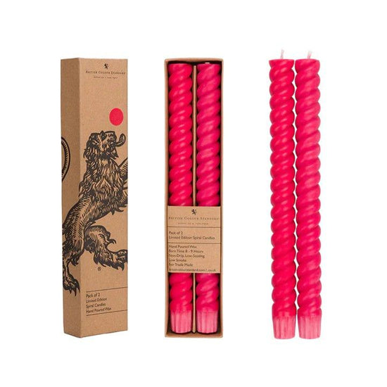 British Colour Standard Candles & Candlesticks Spiral - Solid Oriental Red Eco Dinner Candles- Set Of 2