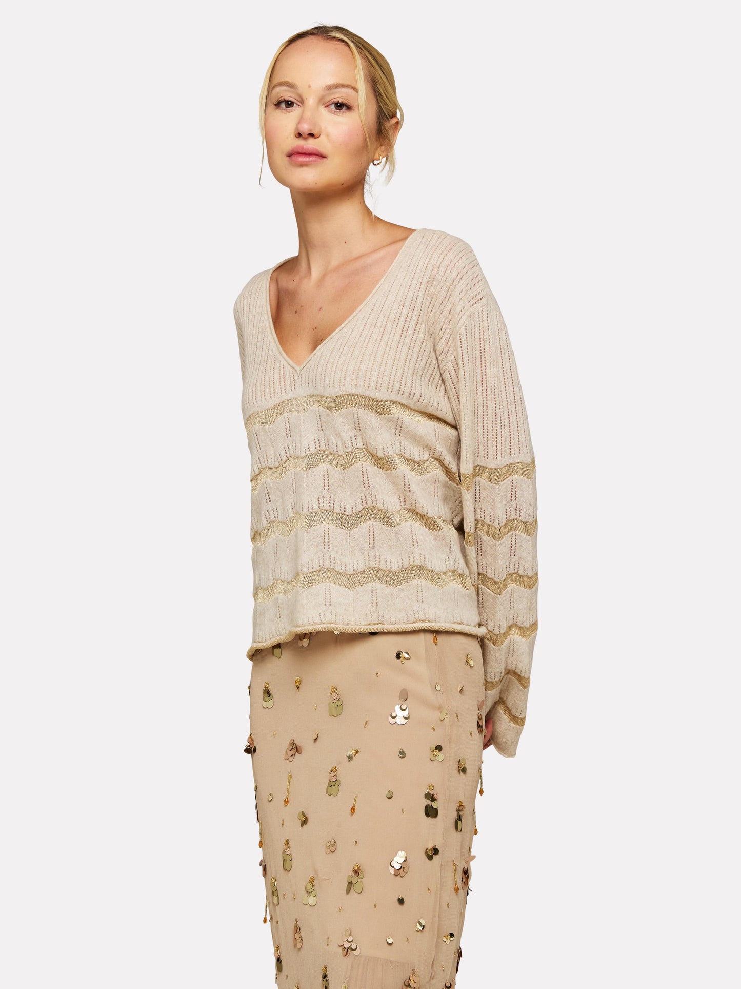 Brodie Cashmere Knitwear Wave Pointelle V Neck