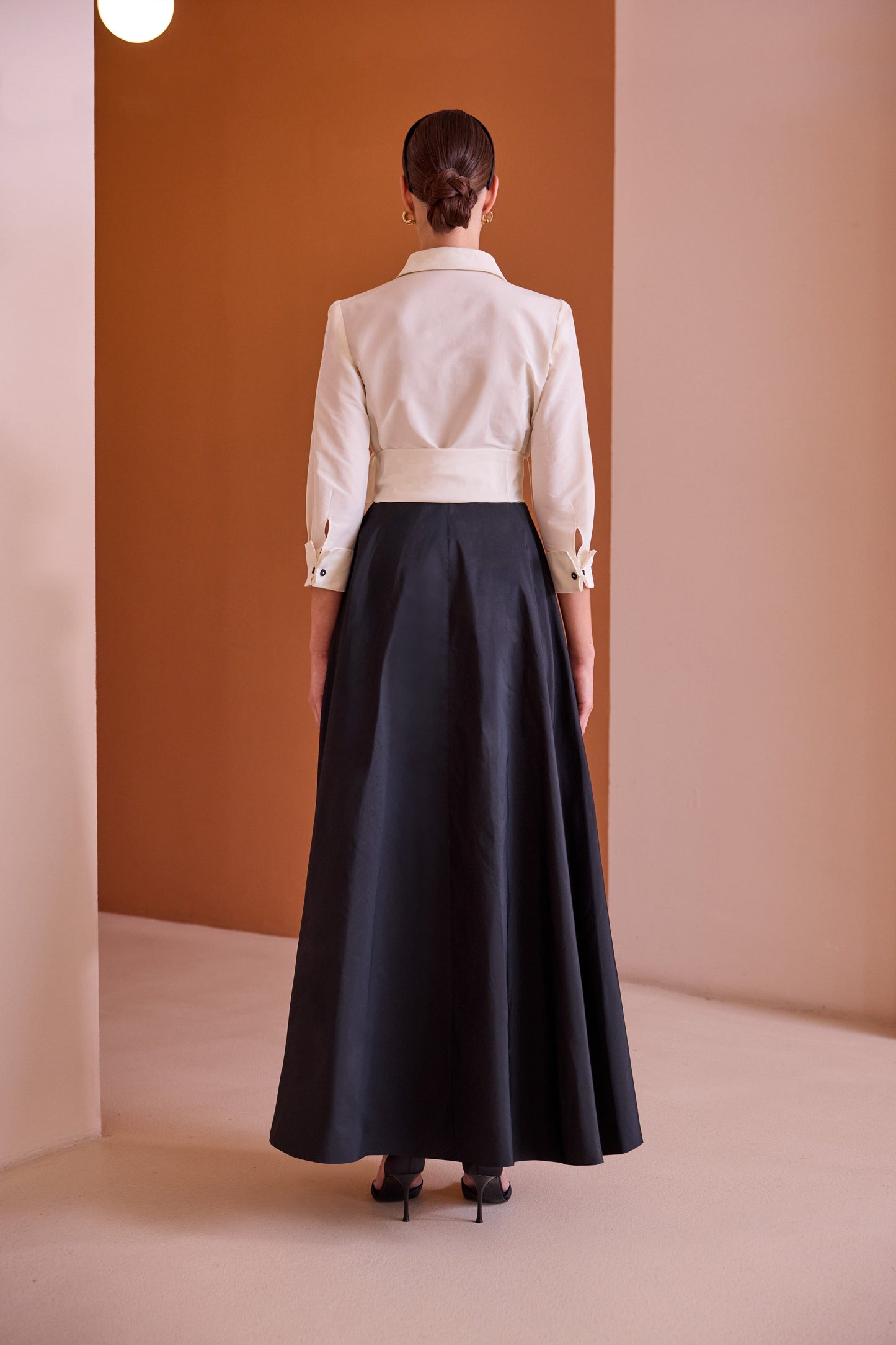 Carla Ruiz Dresses Long Coat Dress in Black and Ivory