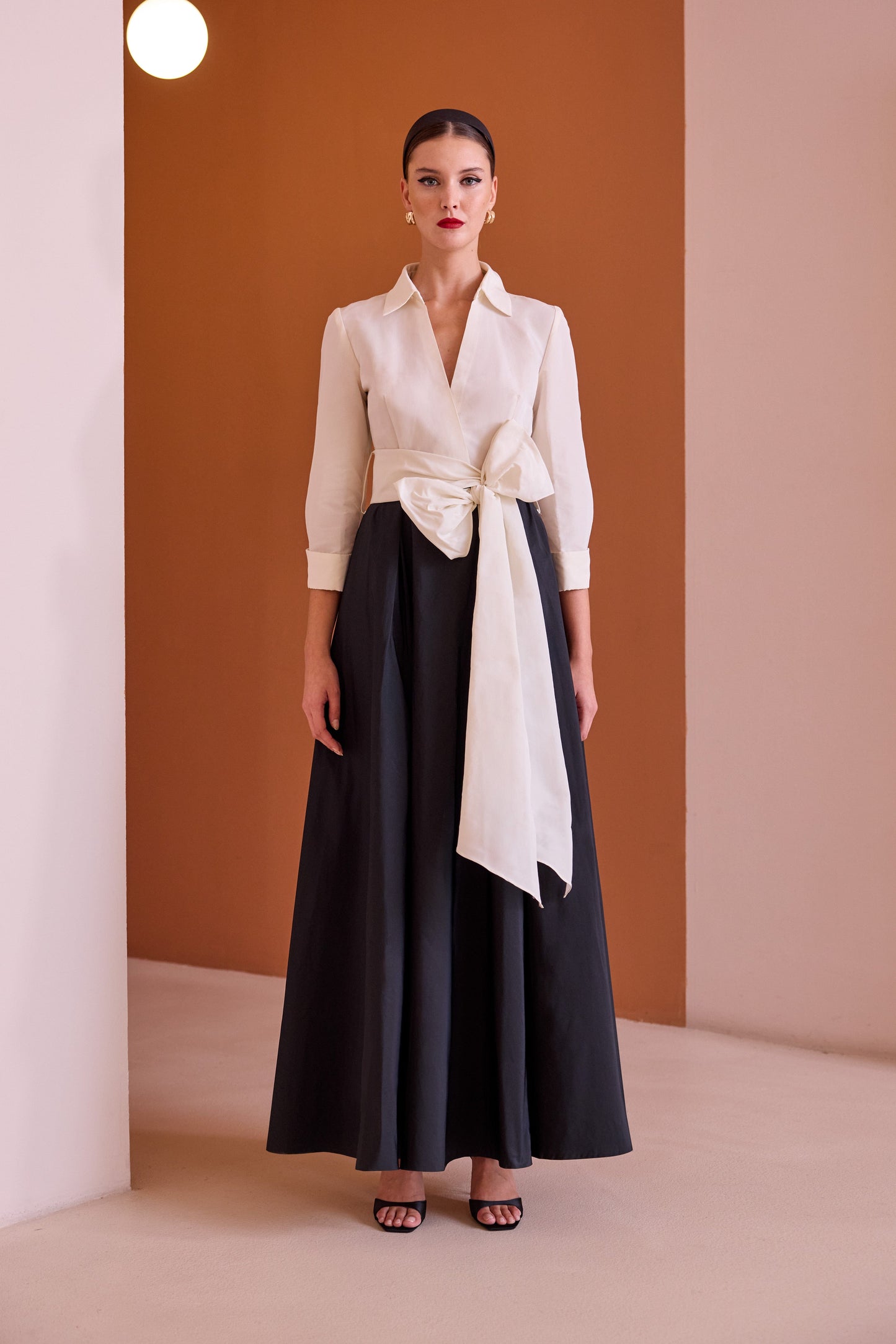 Carla Ruiz Dresses Long Coat Dress in Black and Ivory