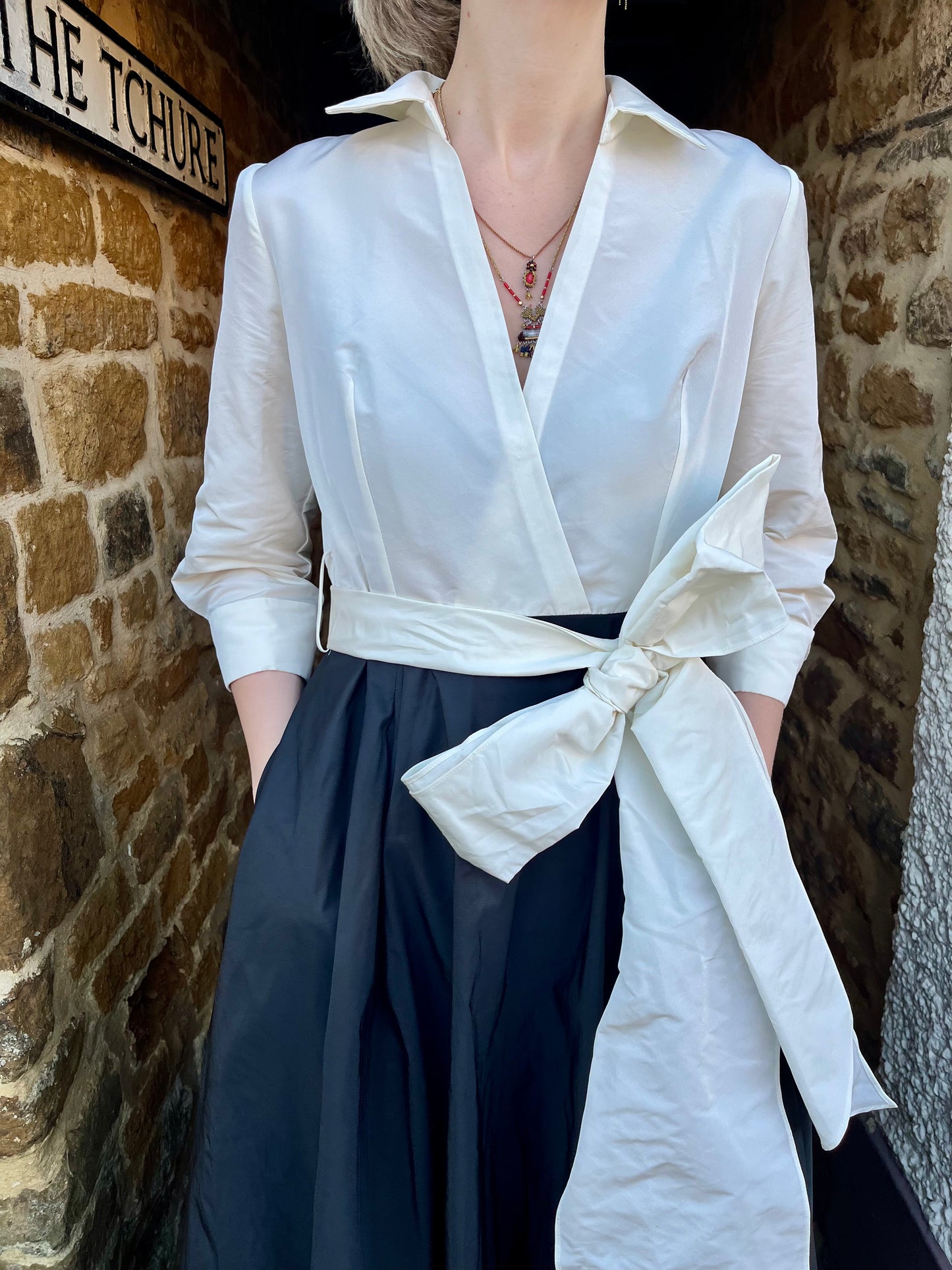 Carla Ruiz Dresses Long Coat Dress in Black and Ivory