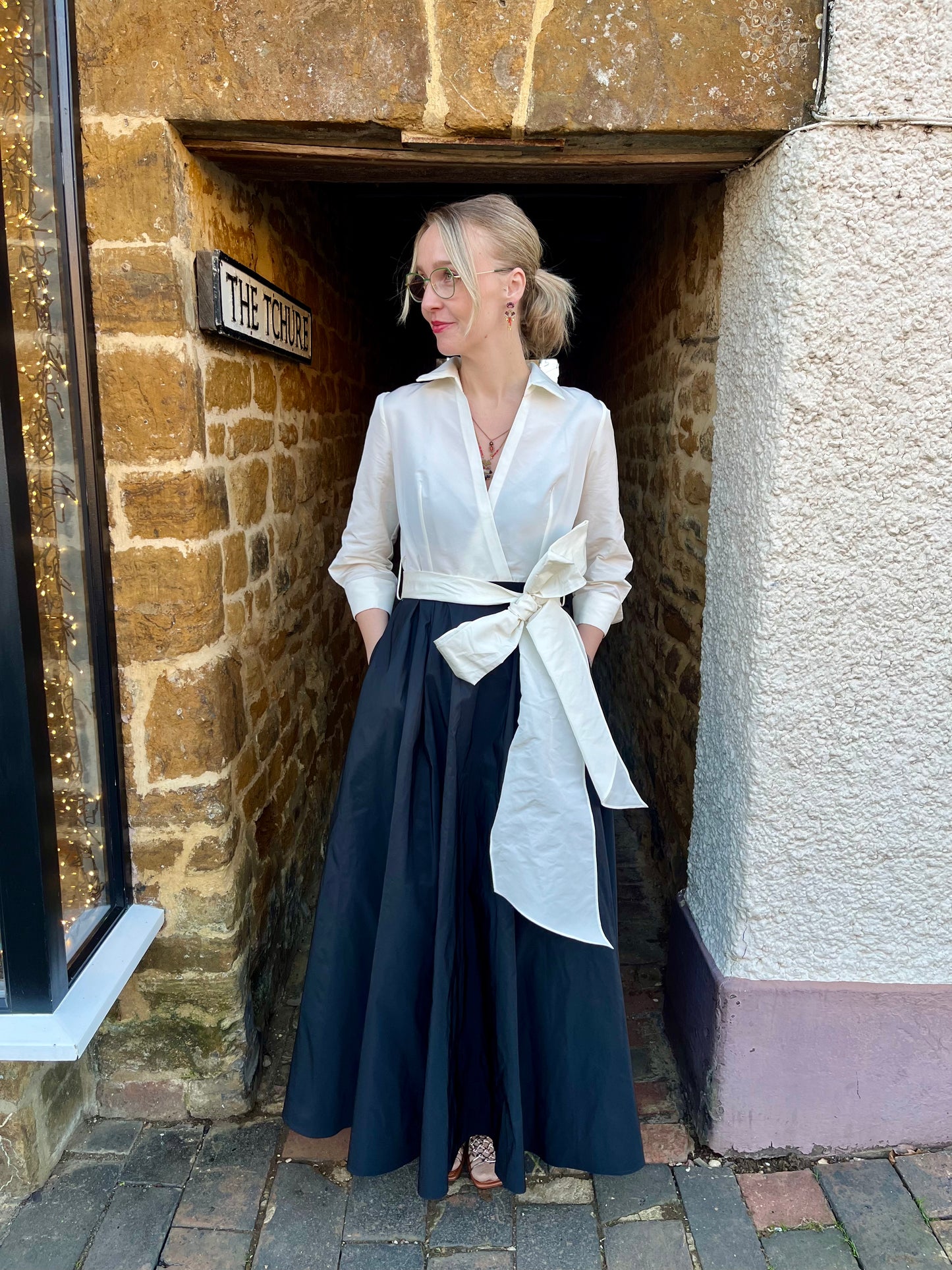 Carla Ruiz Dresses Long Coat Dress in Black and Ivory