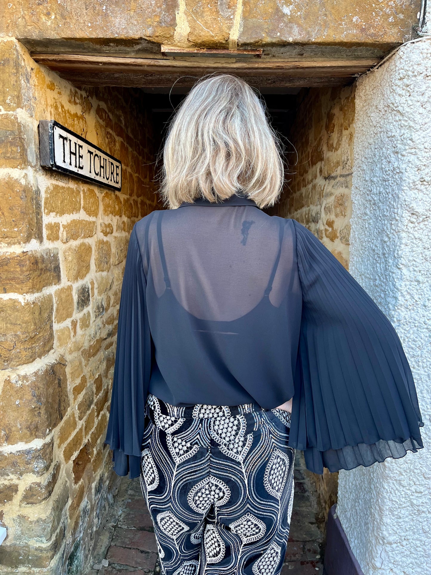 Carla Ruiz Tops Pleated Sleeve Blouse in Black