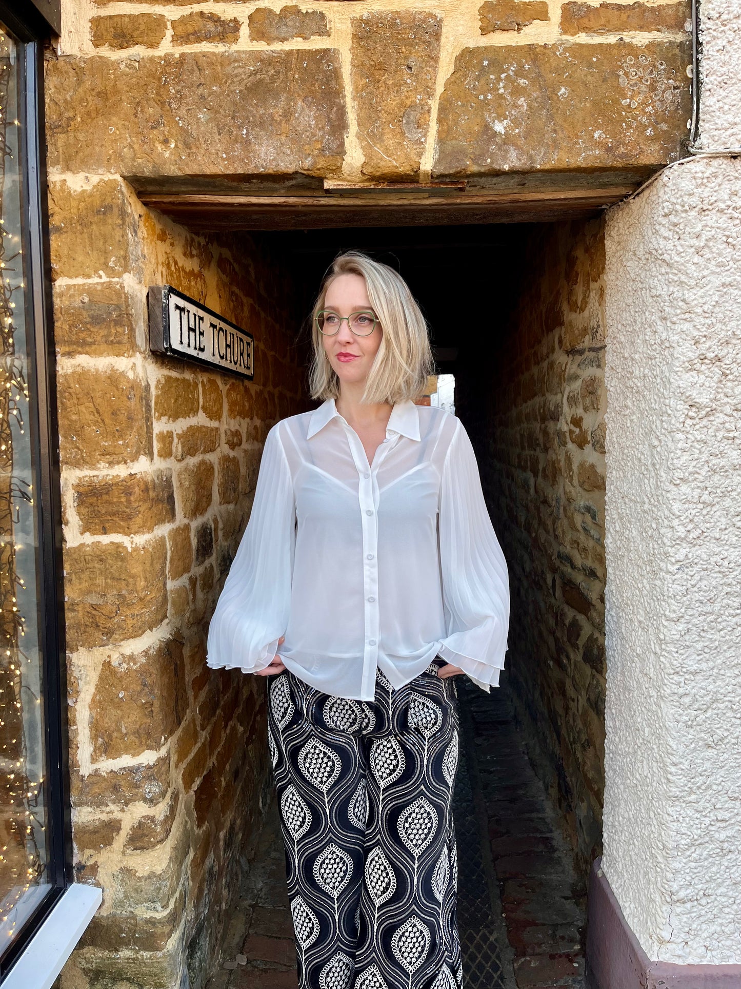 Carla Ruiz Tops Pleated Sleeve Blouse in White