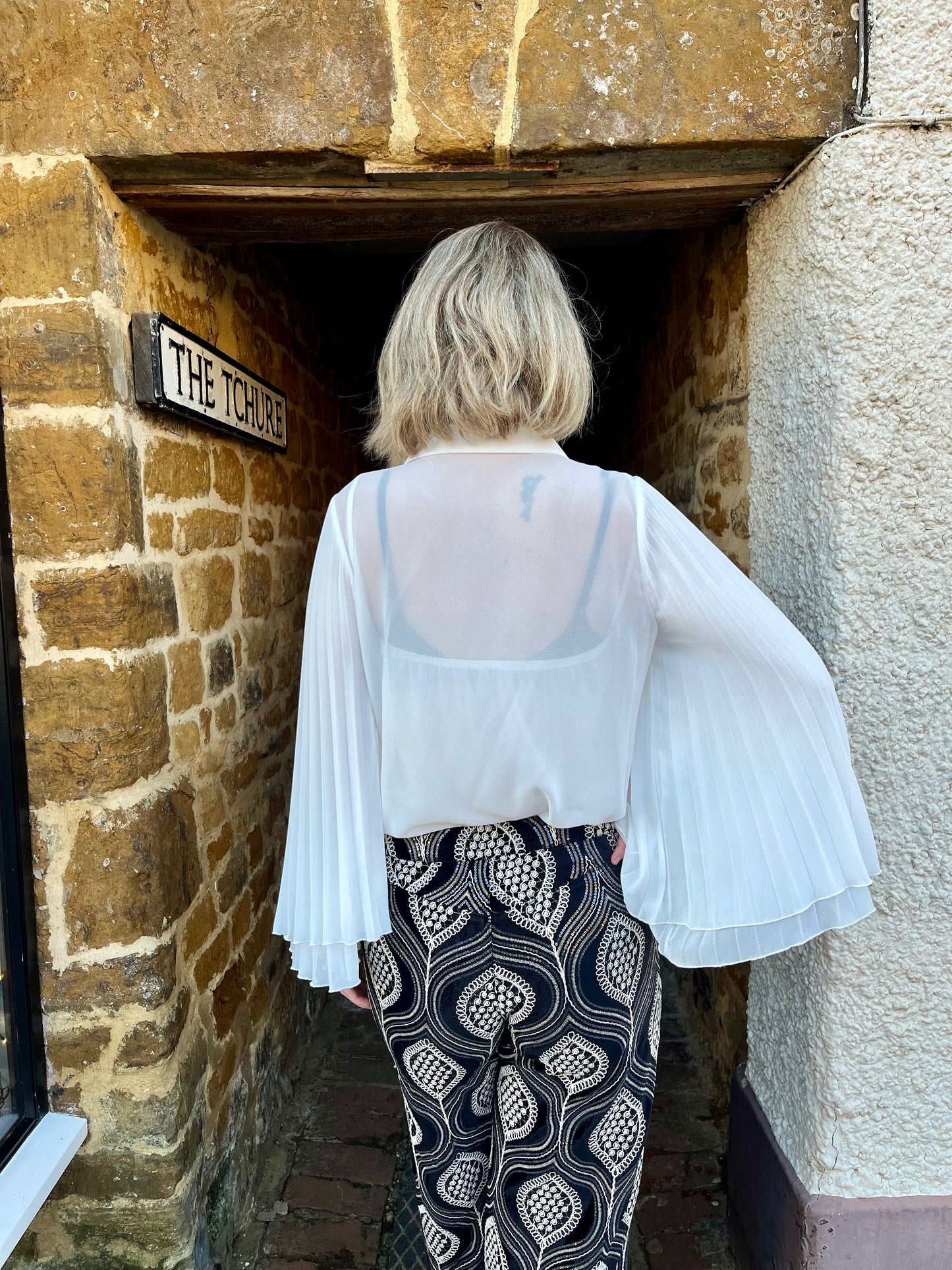 Carla Ruiz Tops Pleated Sleeve Blouse in White