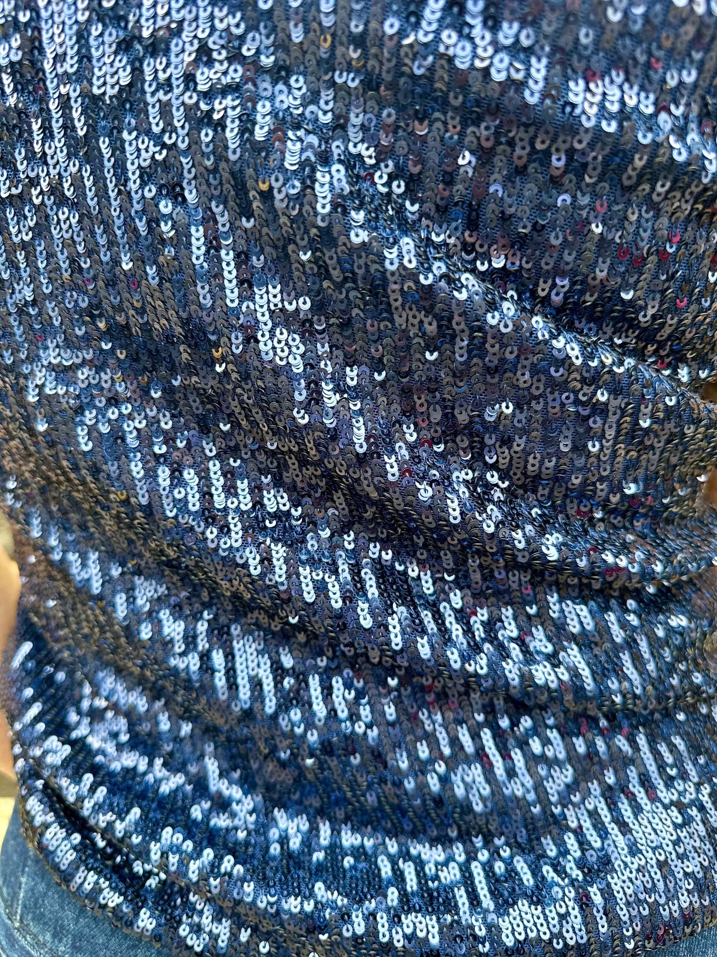 Carla Ruiz Tops Stardust Sequin Top in Navy Blue
