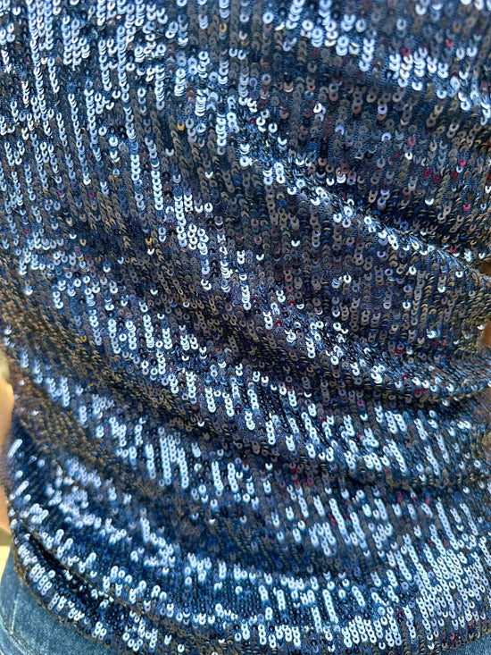 Carla Ruiz Tops Stardust Sequin Top in Navy Blue