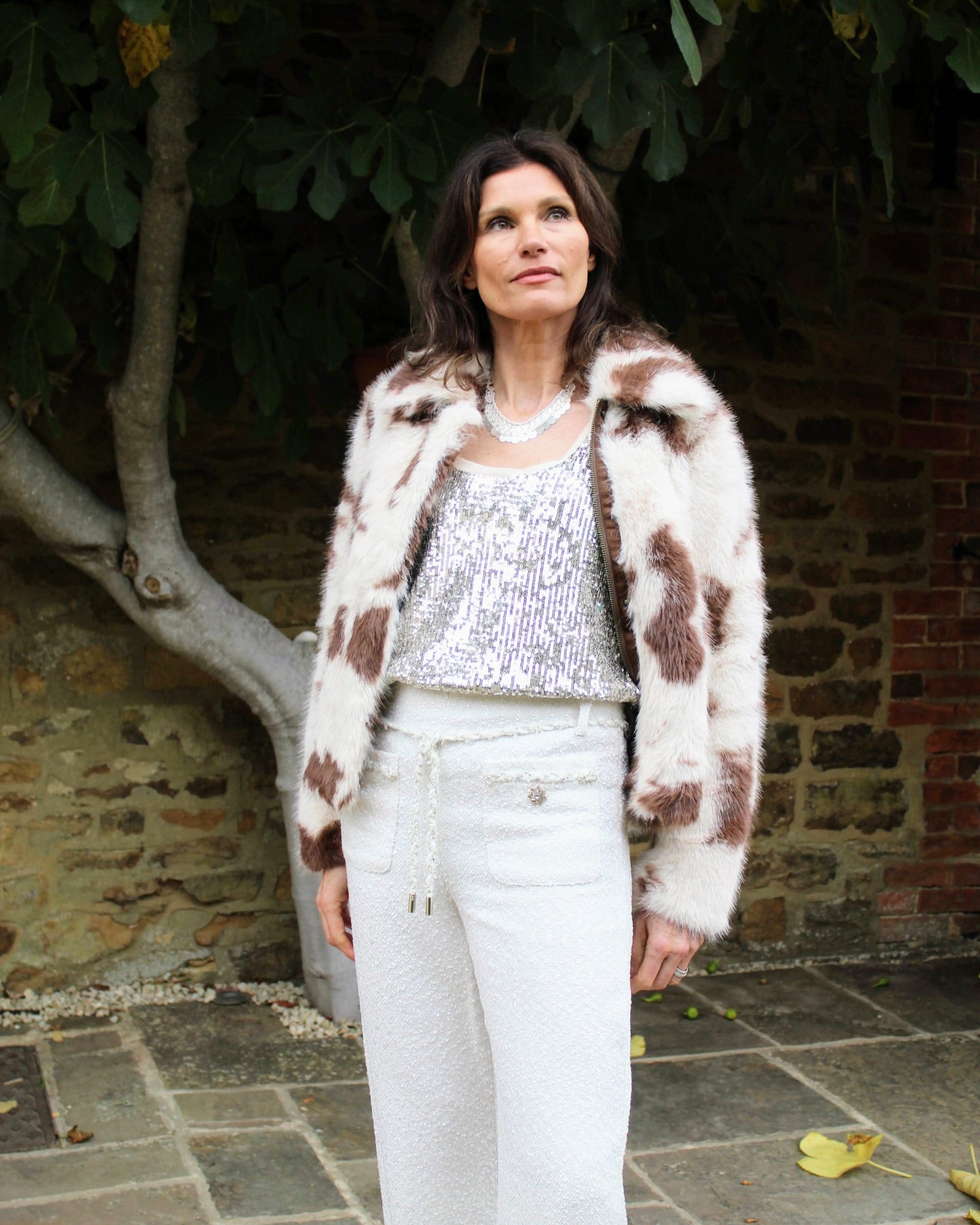 Carla Ruiz Tops Stardust Sequin Top in Off White