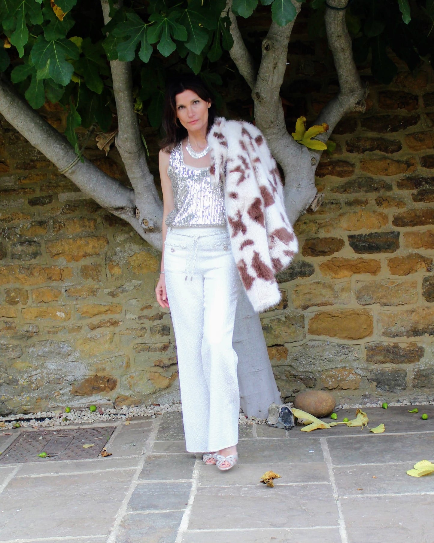 Carla Ruiz Tops Stardust Sequin Top in Off White