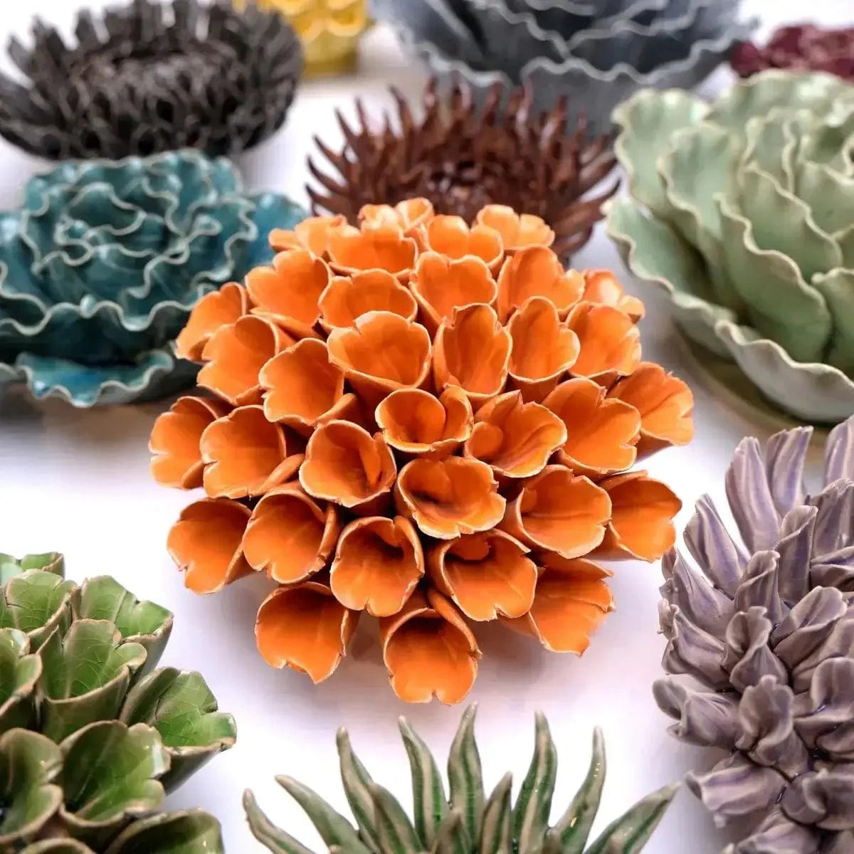 Chive Ceramic Flower Wall Art Orange Unique Plant Accessories: Sea Polyp Large Orange
