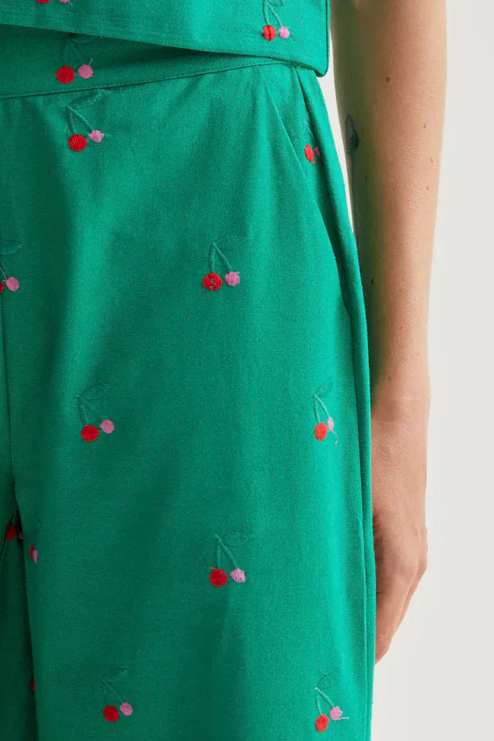 Compania Fantastica Trousers Cherry Embroidered Cotton Trousers