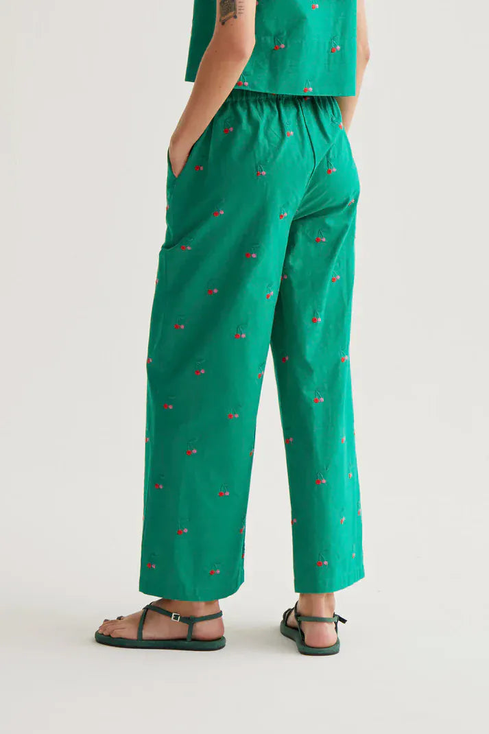Compania Fantastica Trousers Cherry Embroidered Cotton Trousers