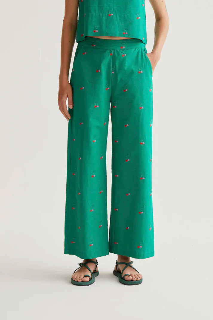 Compania Fantastica Trousers Cherry Embroidered Cotton Trousers
