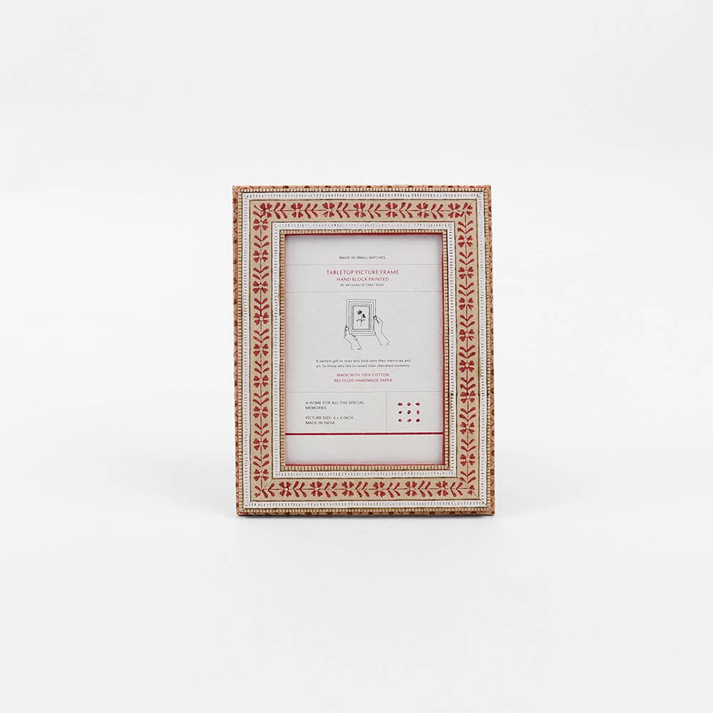 Craft Boat Accessories Block Printed Table Top Picture Frame - Floral Stripe Ochre