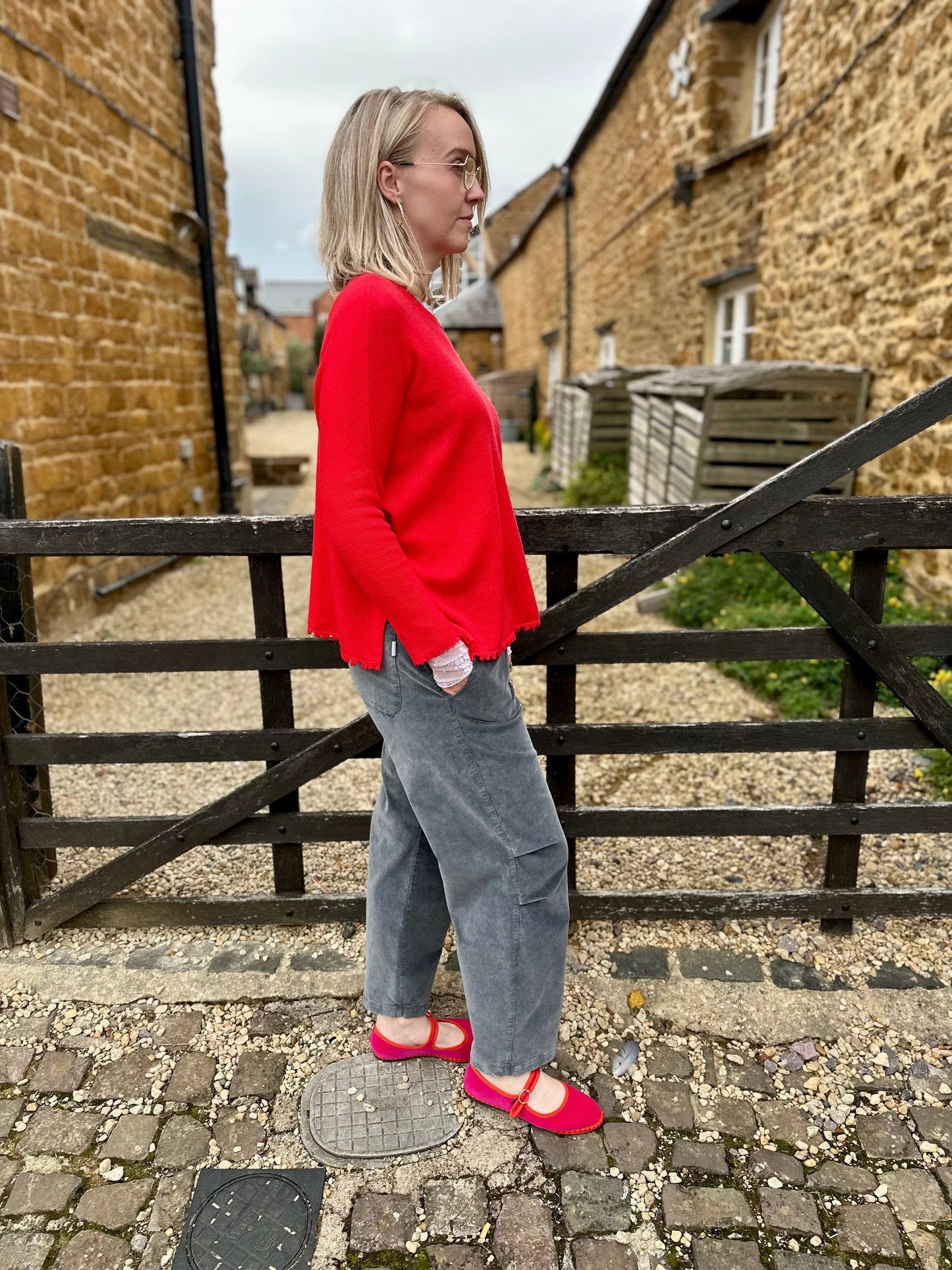 Crossley Trousers Relaxed Cargo Velvet Trousers in Washed Grey