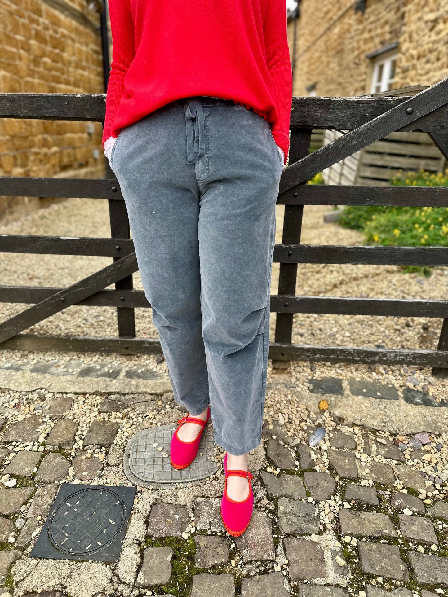 Crossley Trousers Relaxed Cargo Velvet Trousers in Washed Grey