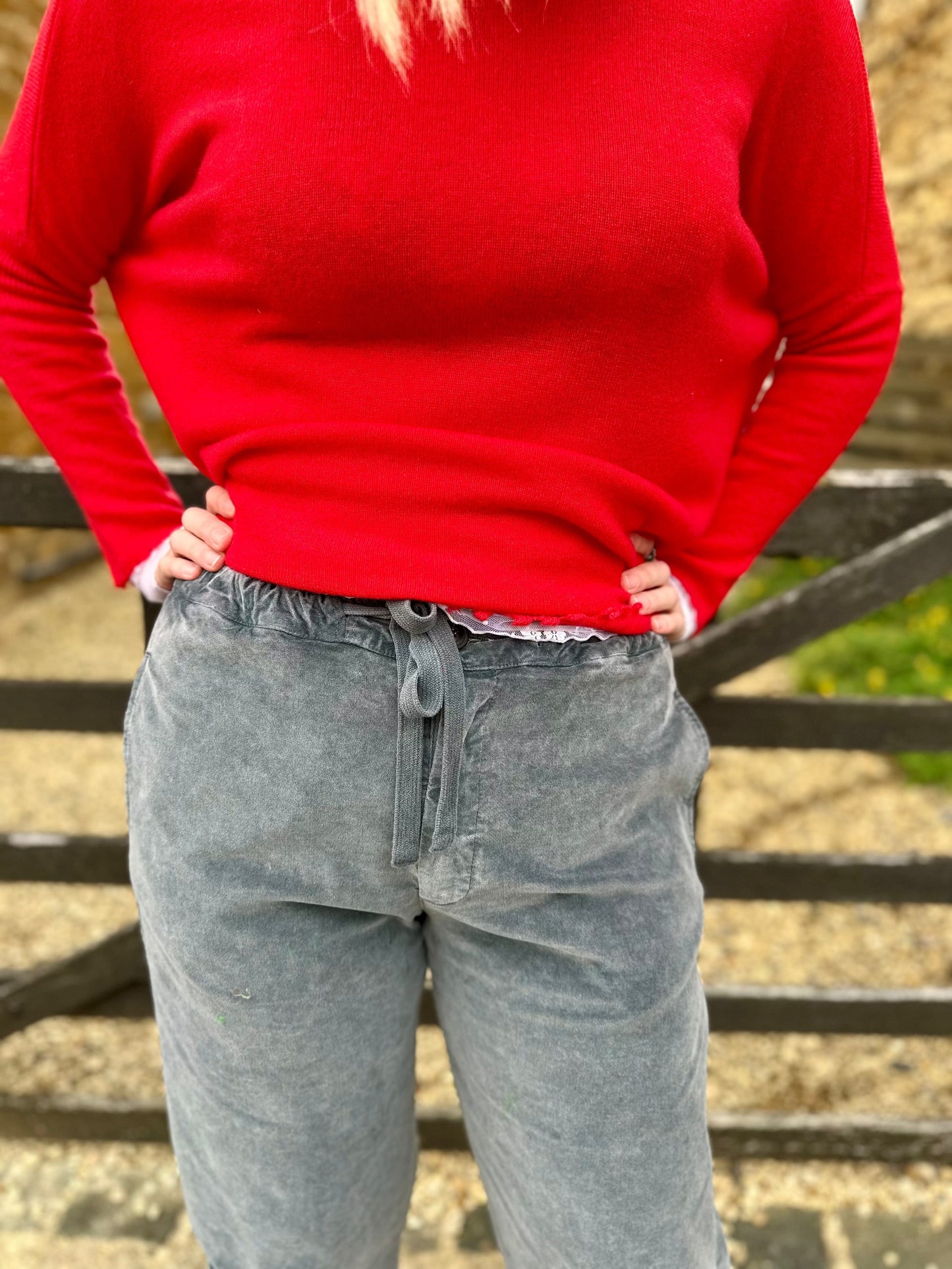 Crossley Trousers Relaxed Cargo Velvet Trousers in Washed Grey