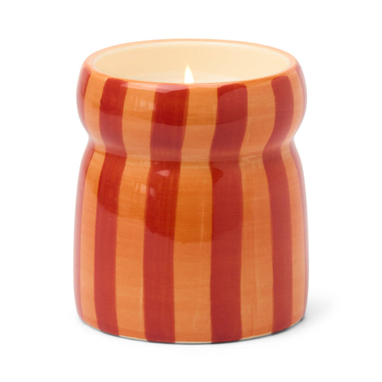 Designworks Collective Cabana 6.5oz/184g Red/Coral Striped Ceramic Candle - Spiced Apple