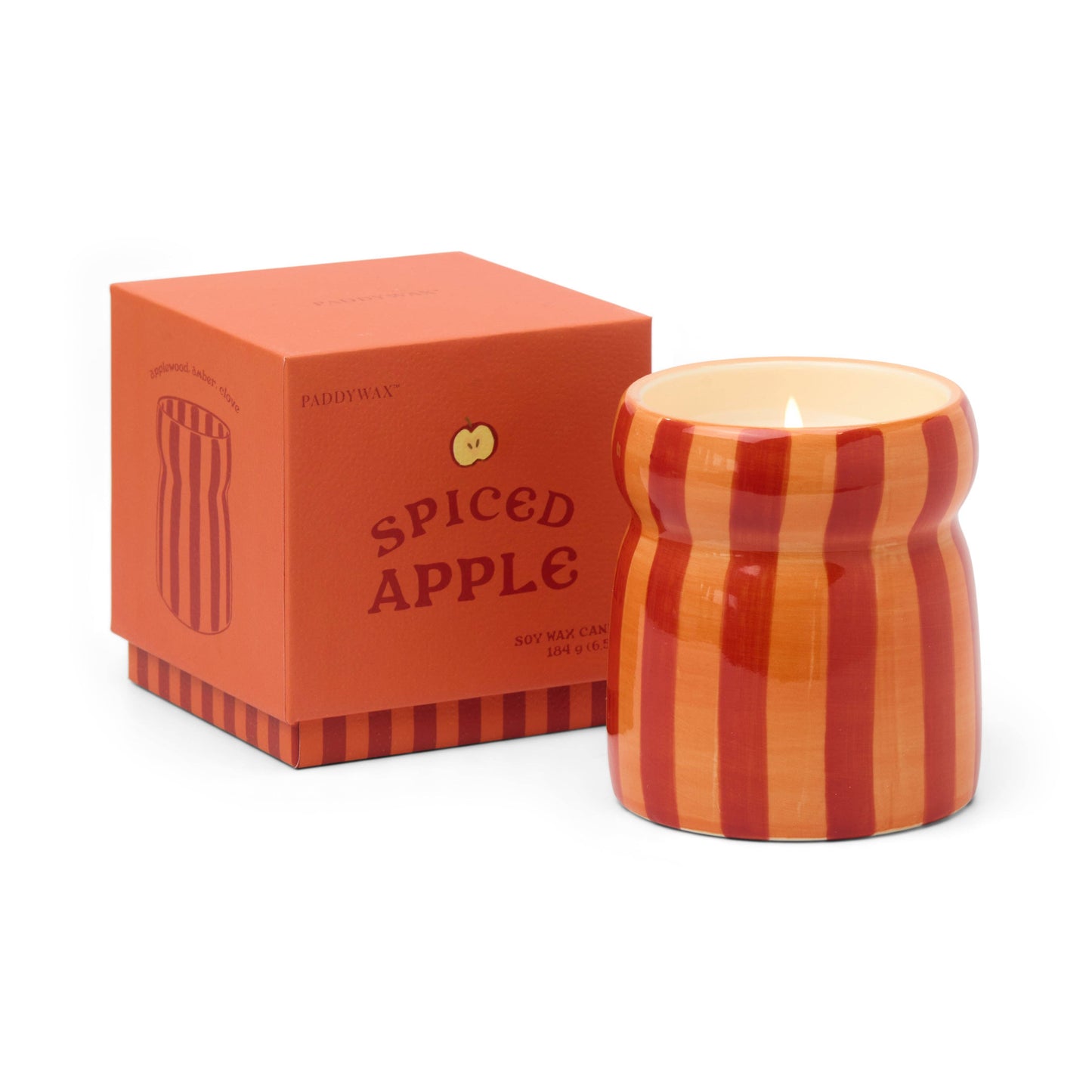 Designworks Collective Cabana 6.5oz/184g Red/Coral Striped Ceramic Candle - Spiced Apple