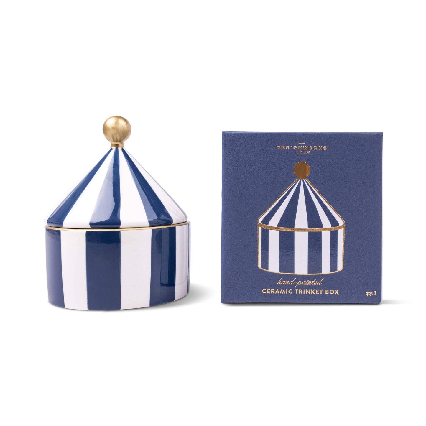 Designworks Collective DesignWorks Ink Ceramic Trinket Box - Navy Stripe