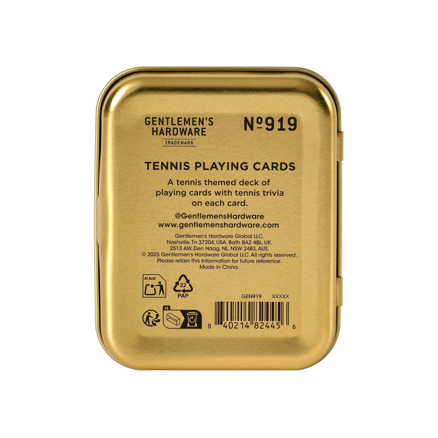 Designworks Collective Gentlemen's Hardware Tennis Themed Playing Cards