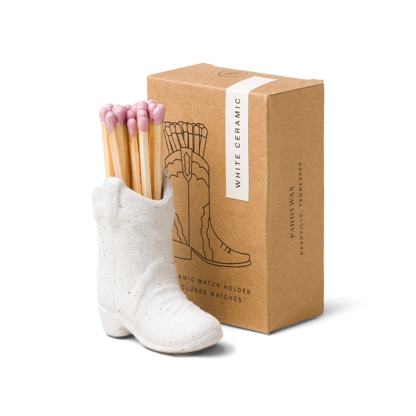 Designworks Collective Paddywax Cowboy Boot Match Holder (25 Pcs) - White