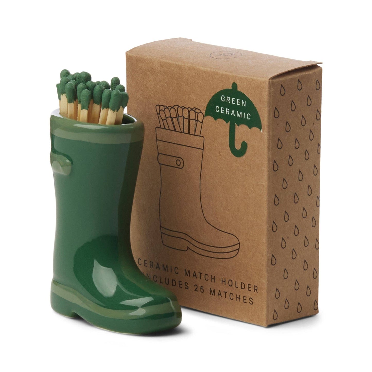 Designworks Collective Paddywax Wellington Boot Holder with 25 Matches - Green