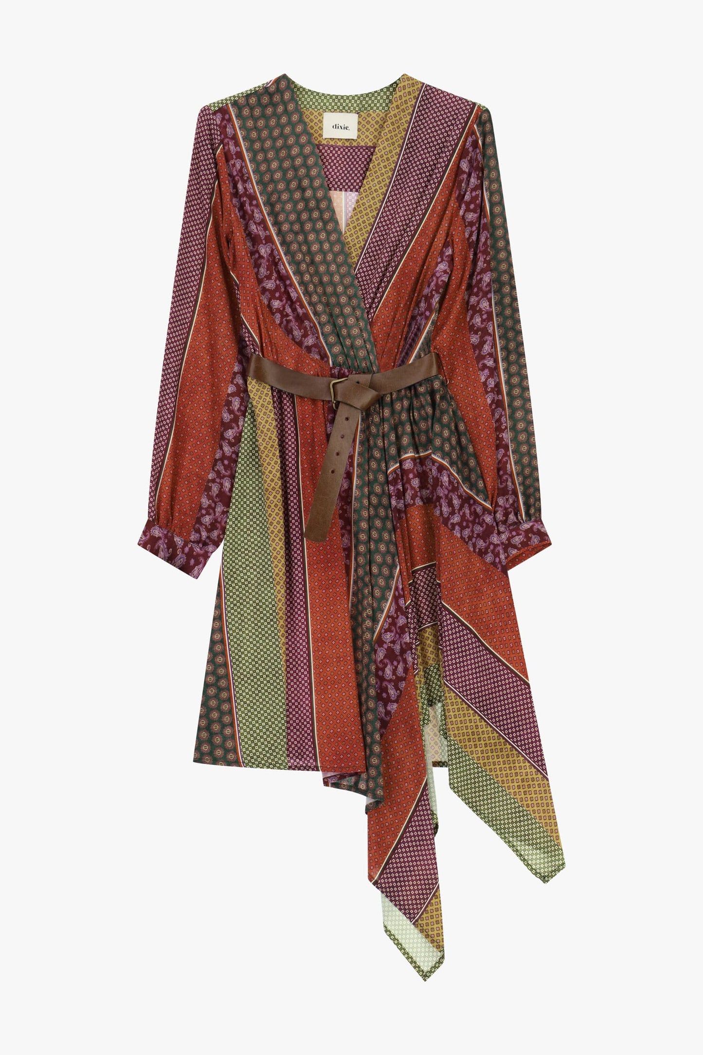 Dixie Dresses Autumn Patchwork Print Belted Midi Dress