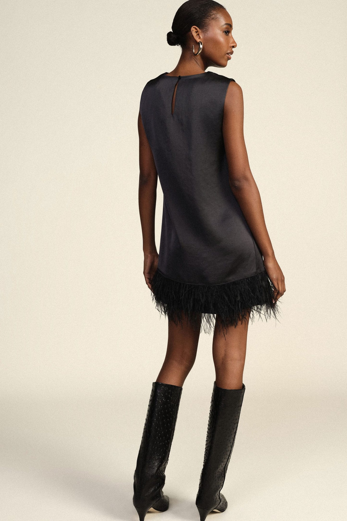 Dixie Dresses Black Feather-Trim Shift Mini Dress