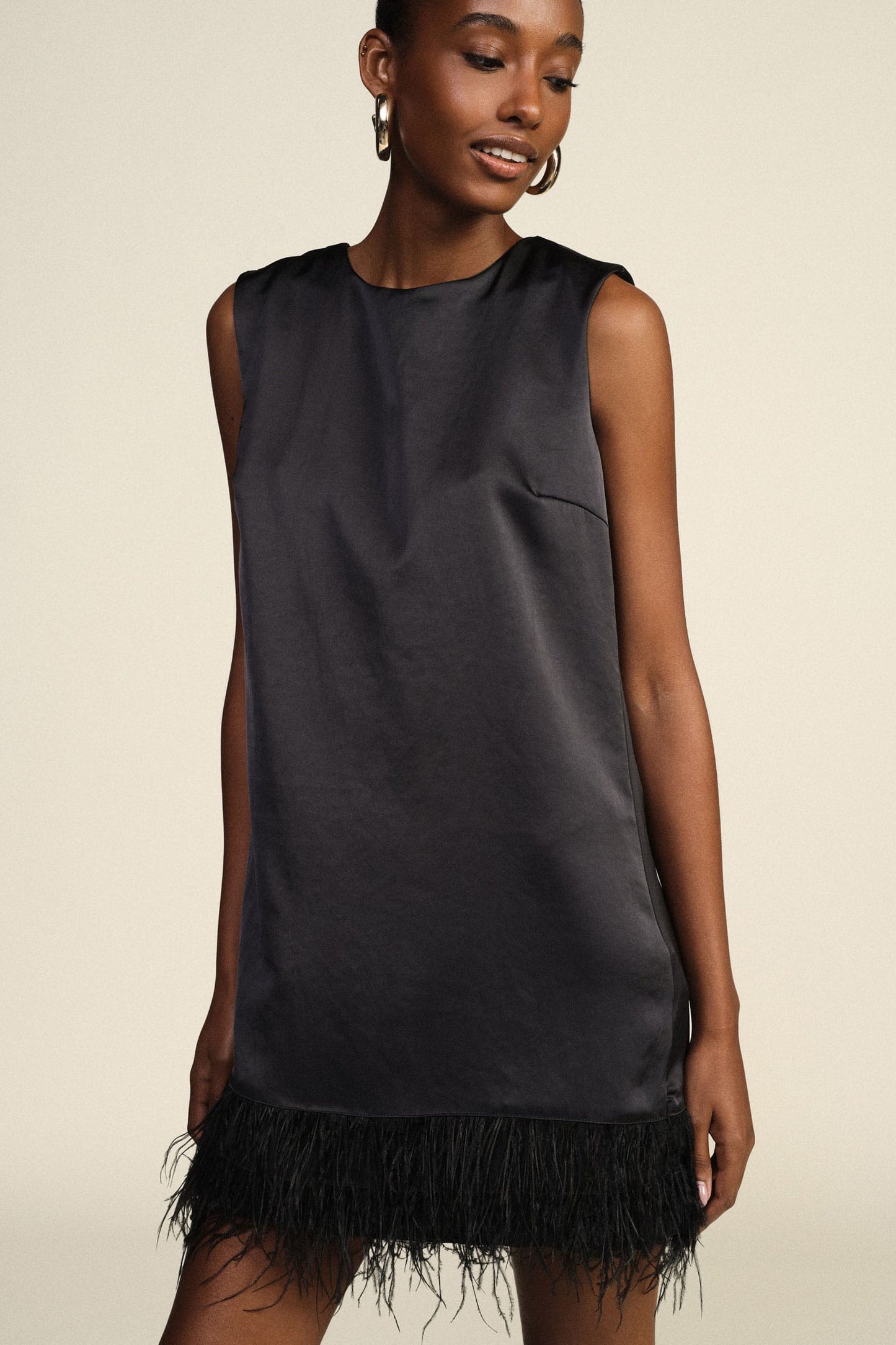 Dixie Dresses Black Feather-Trim Shift Mini Dress