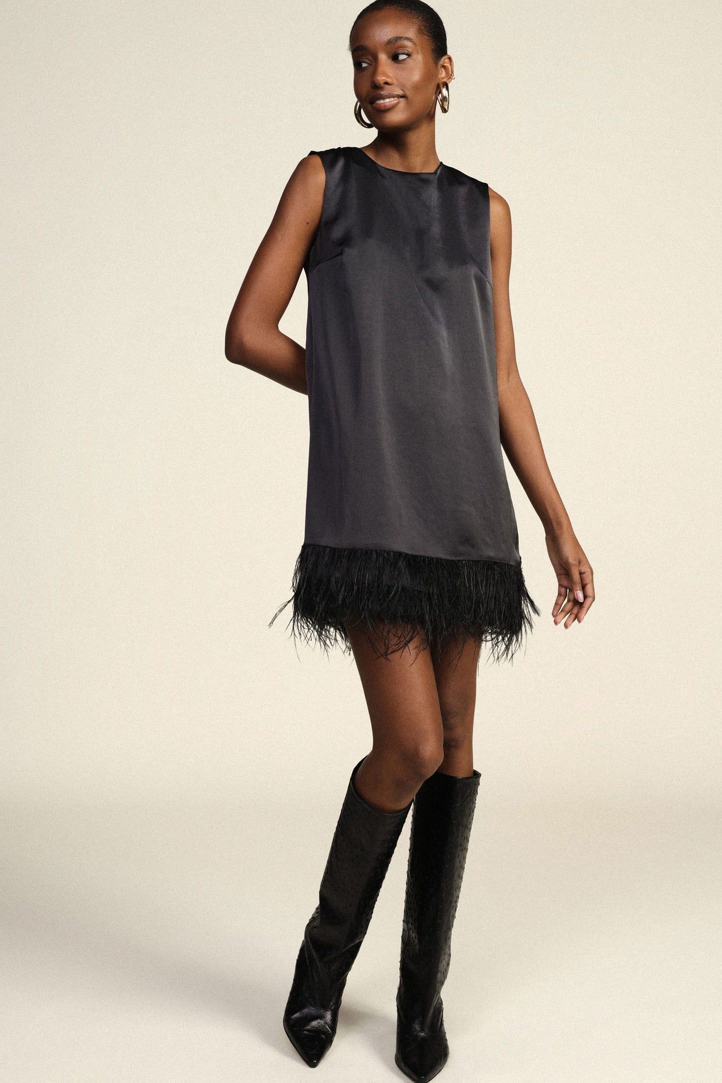 Dixie Dresses Black Feather-Trim Shift Mini Dress