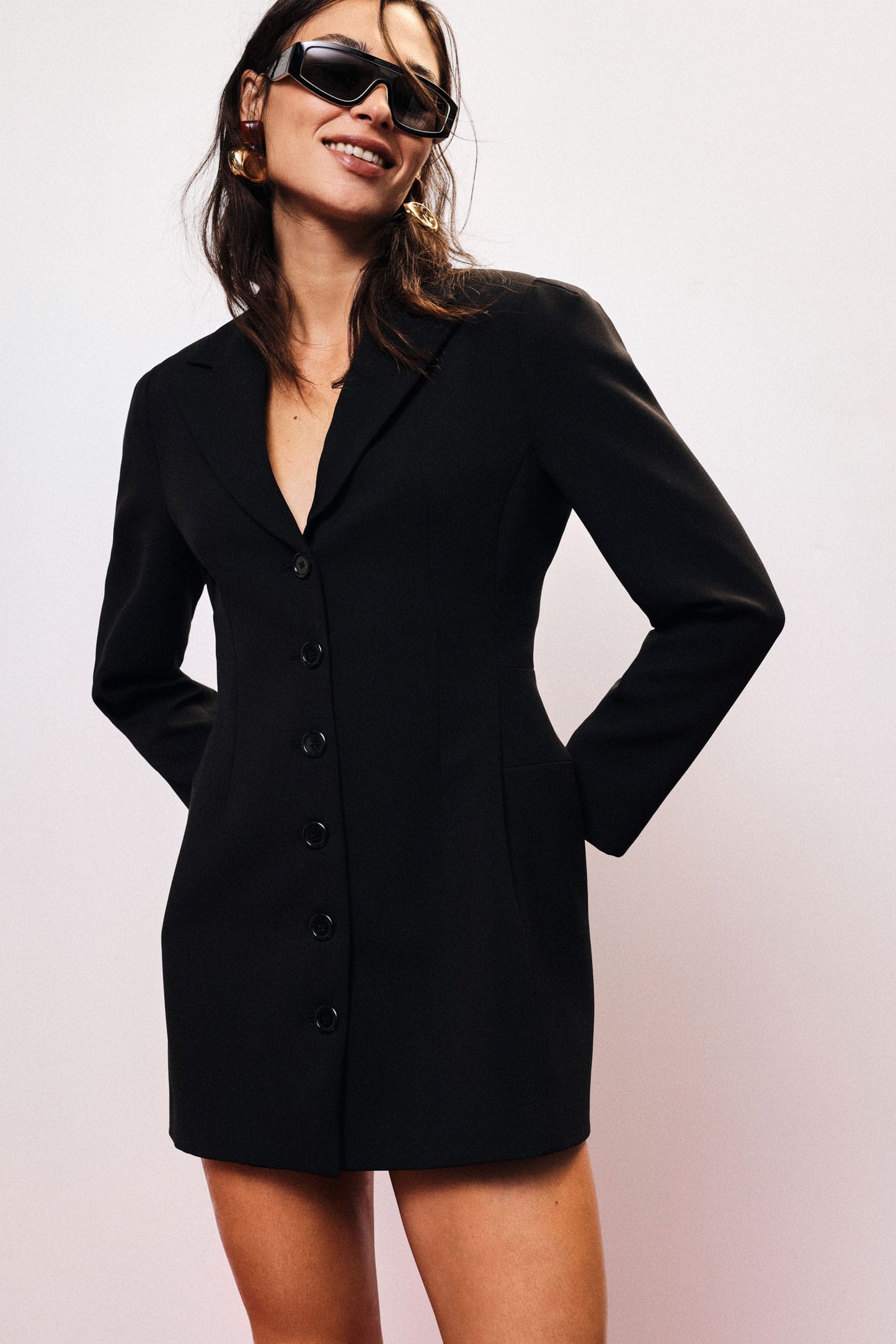Dixie Dresses Black Tailored Button-Through Mini Dress