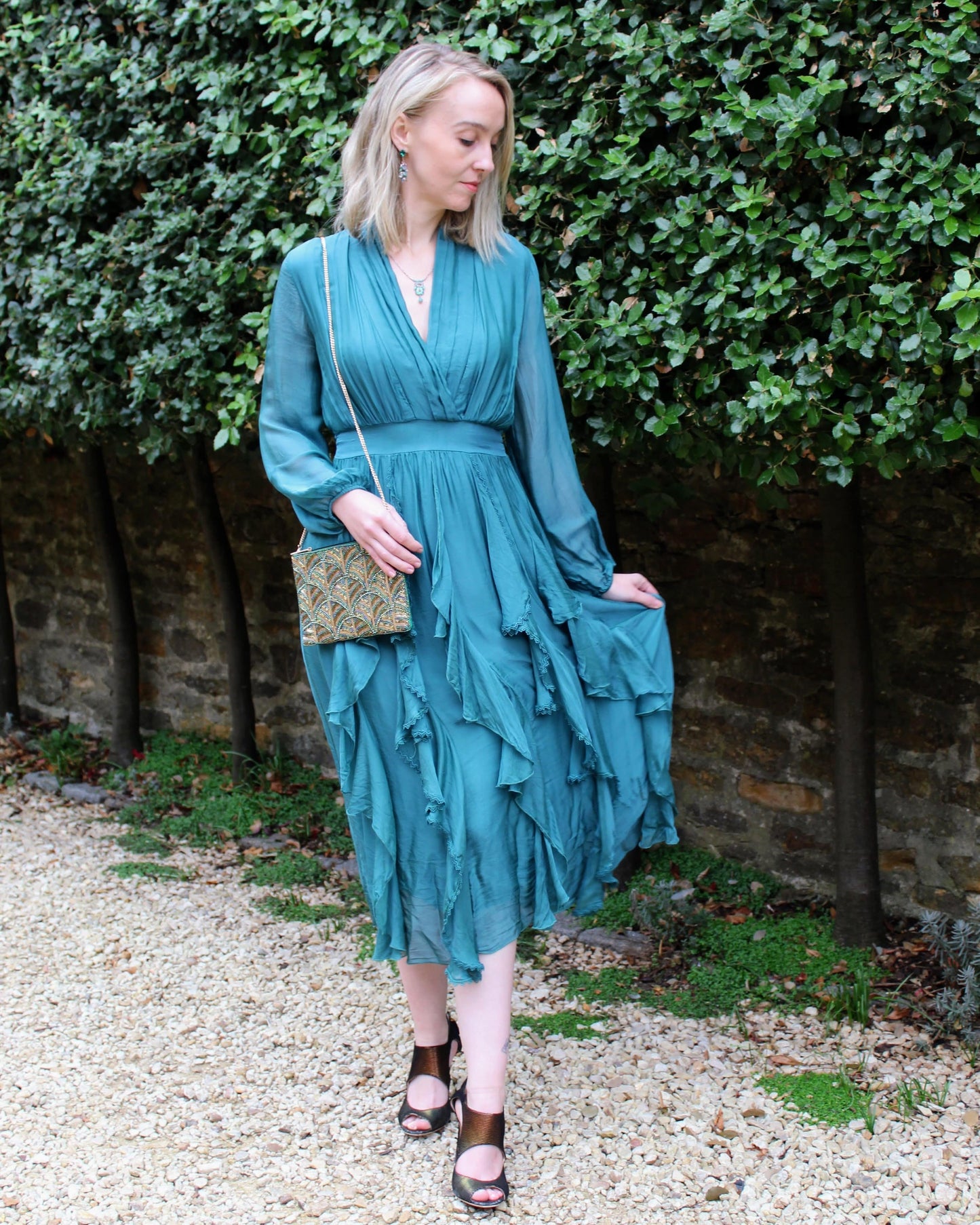 Dixie Dresses Cascade Dress in Teal Peakcock