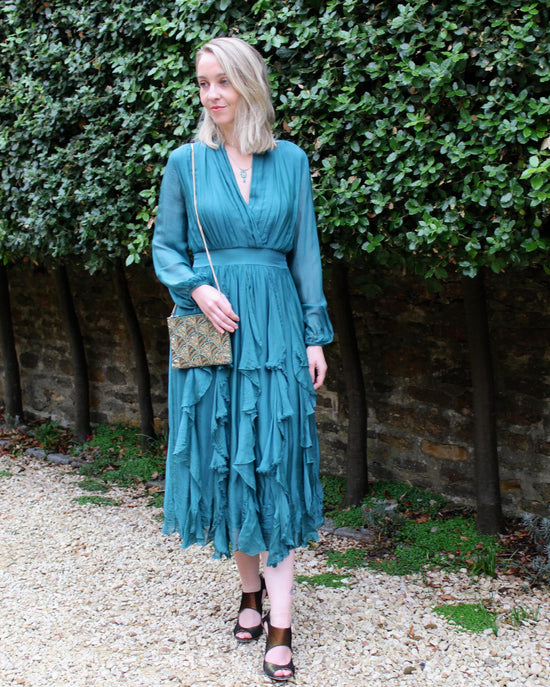 Dixie Dresses Cascade Dress in Teal Peakcock