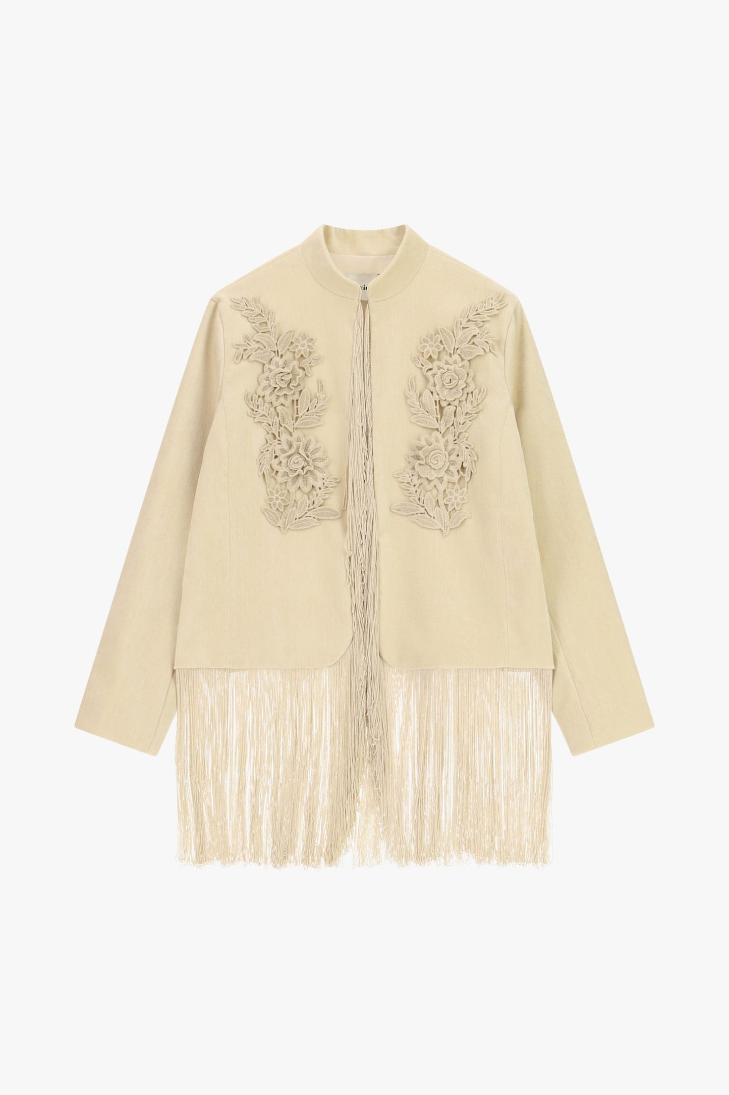 Dixie Jackets SIZE MEDIUM Buttercream Floral Embroidered Fringe Jacket.