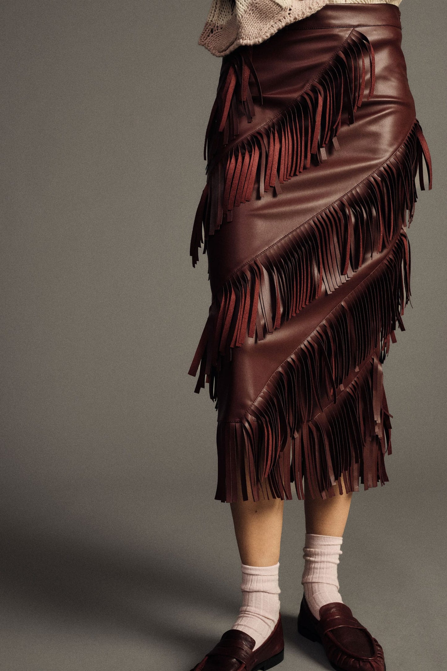 Dixie Skirts Burgundy Diagonal Fringe  Skirt