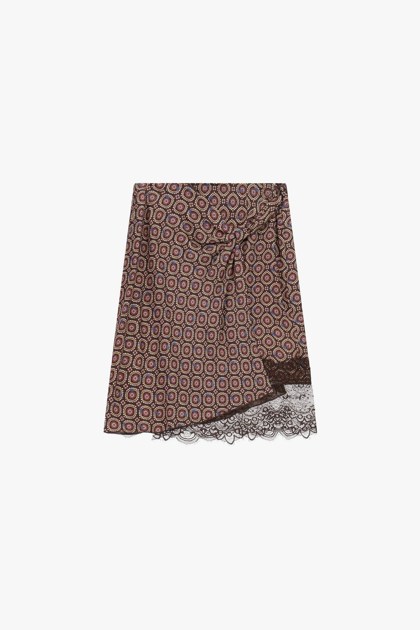 Dixie Skirts Chocolate Medallion Print Lace-Hem Wrap Skirt