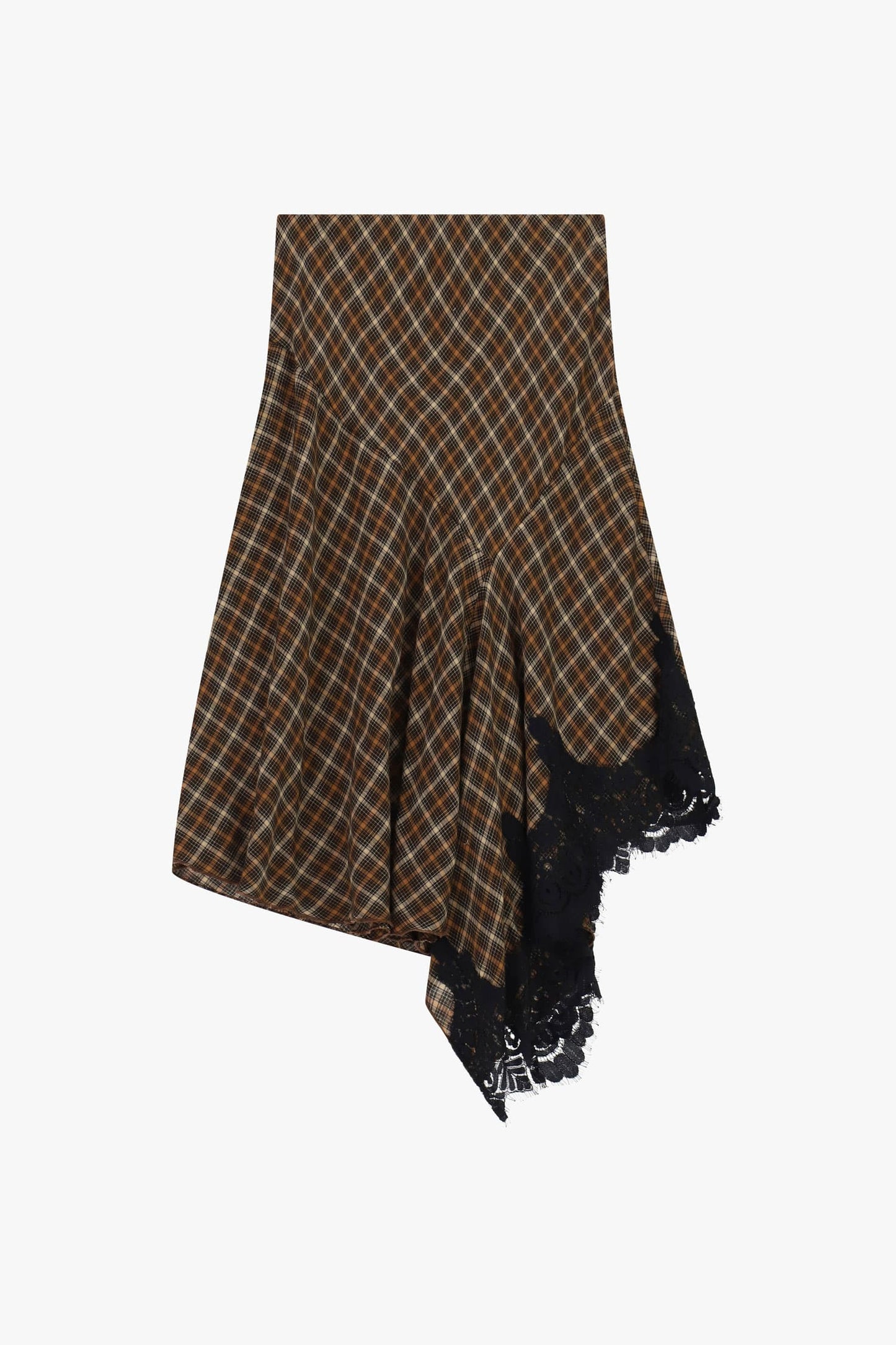 Dixie Skirts SIZE MEDIUM Chocolate Check Asymmetric Lace-Hem Skirt