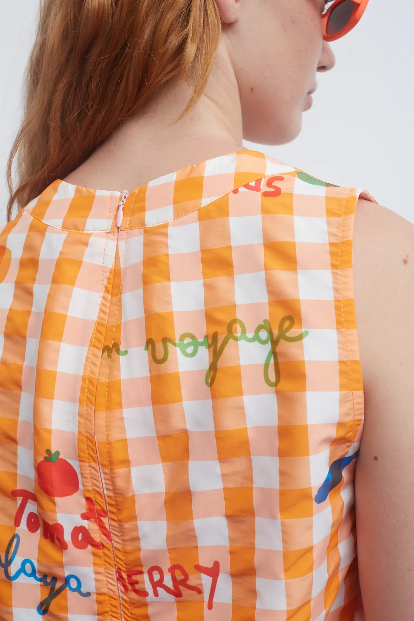 Dr Bloom Tops Oliva Orange Gingham Top