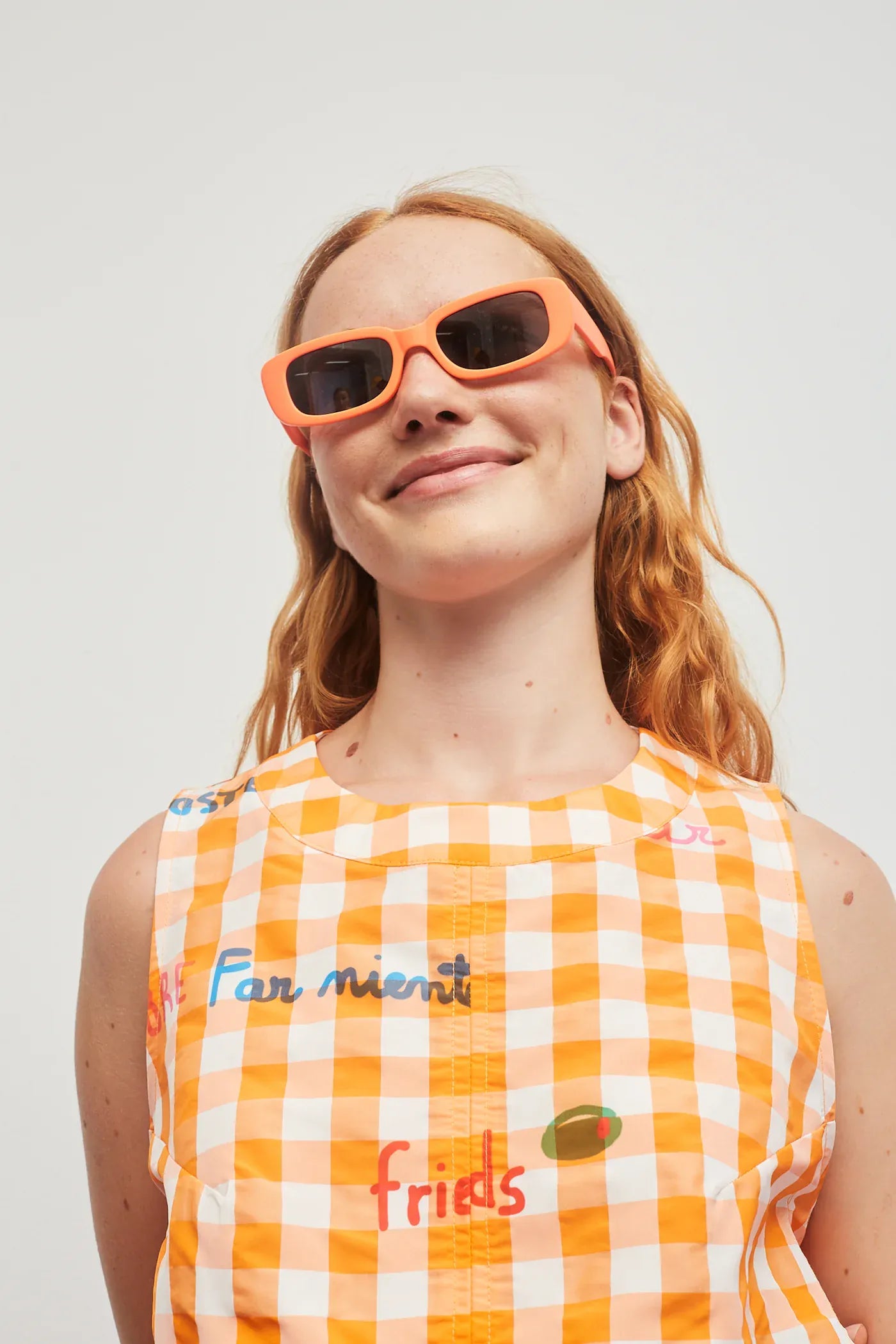 Dr Bloom Tops Oliva Orange Gingham Top