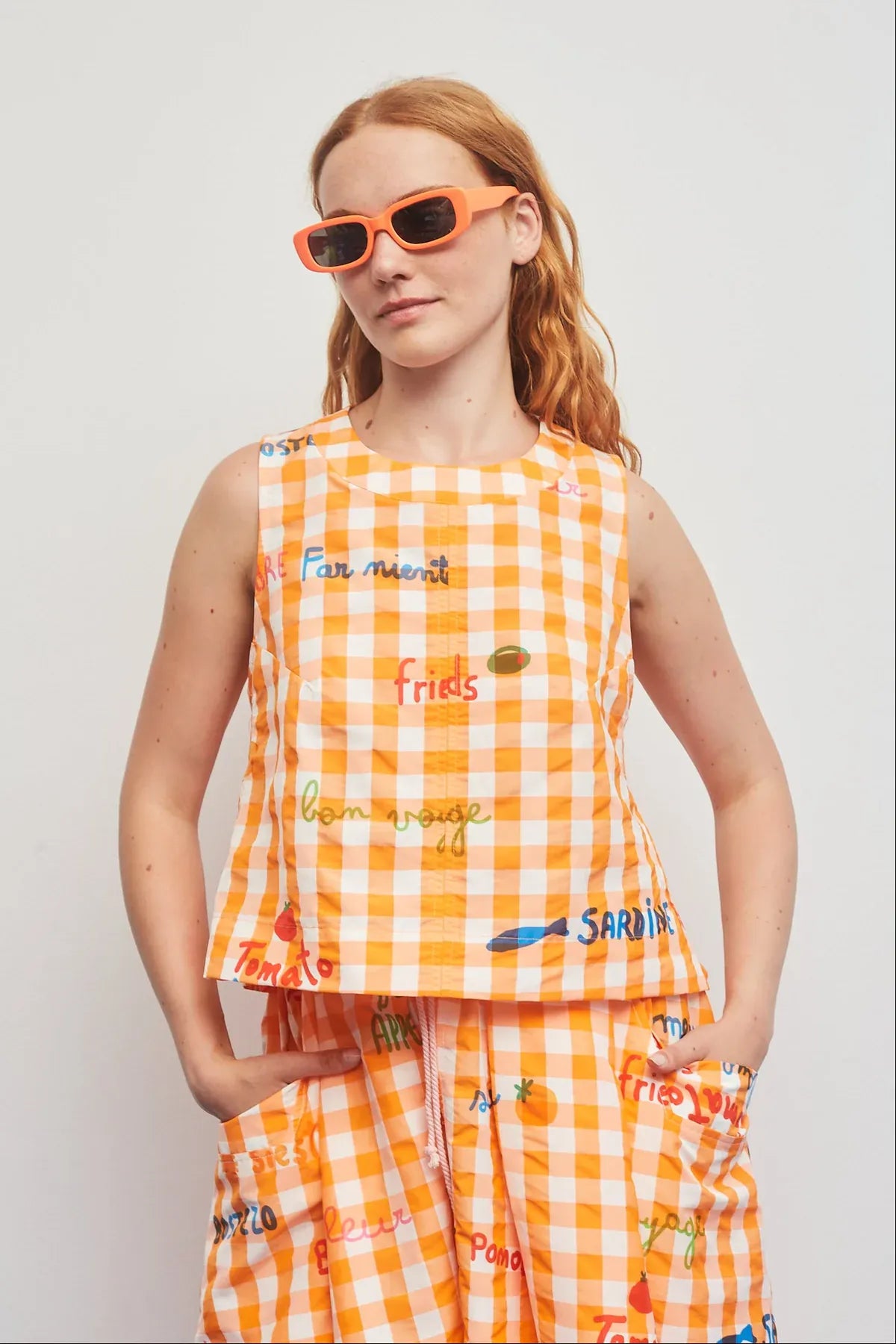 Dr Bloom Tops Oliva Orange Gingham Top