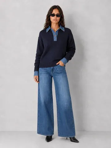 Elan Jumpers The Denim Cuffed Jumper in Navy