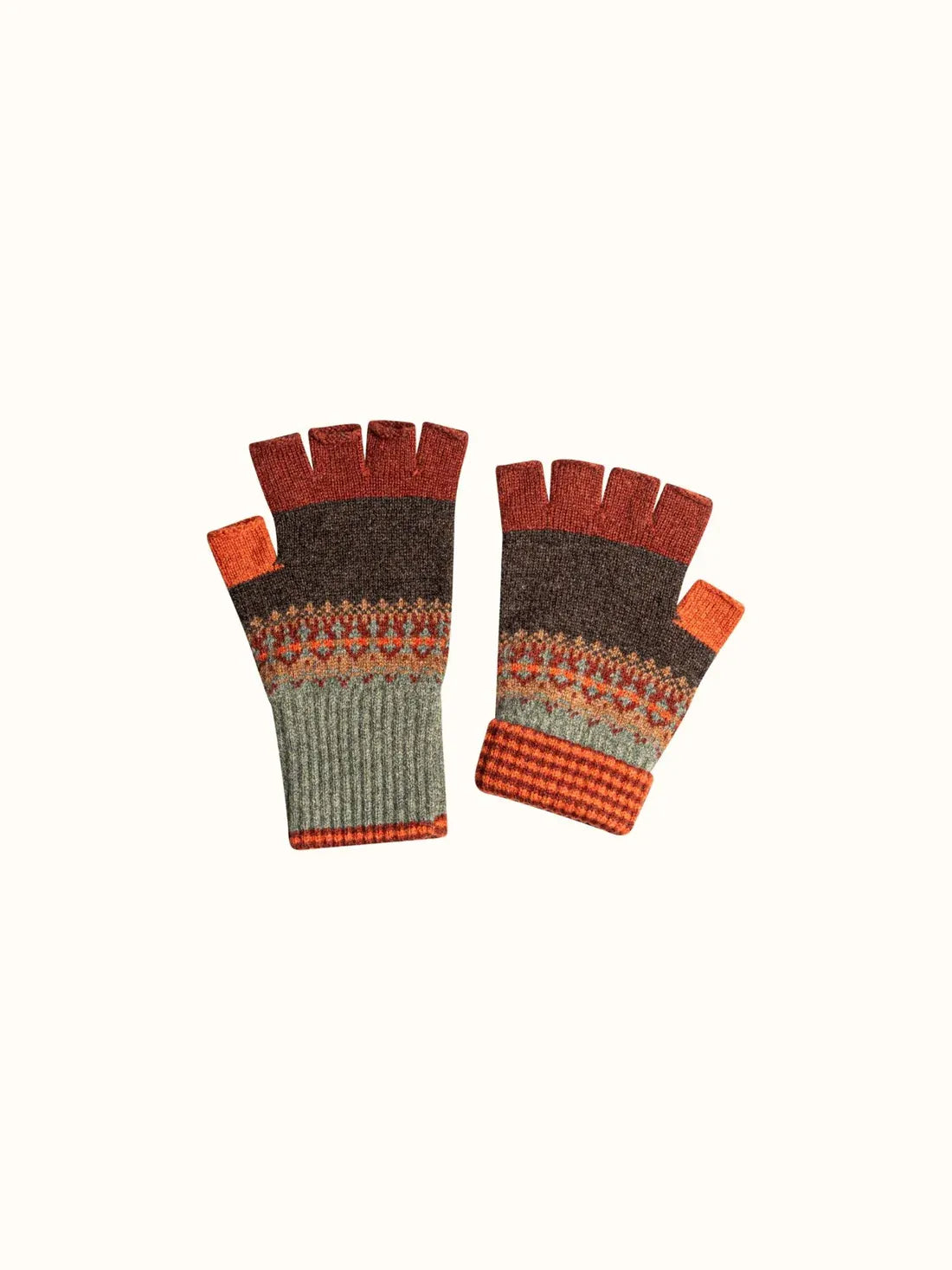 ERIBE Knitwear Hats & Gloves Alloa Merino Wool Fairisle Fingerless Gloves - Braemar-Oakley