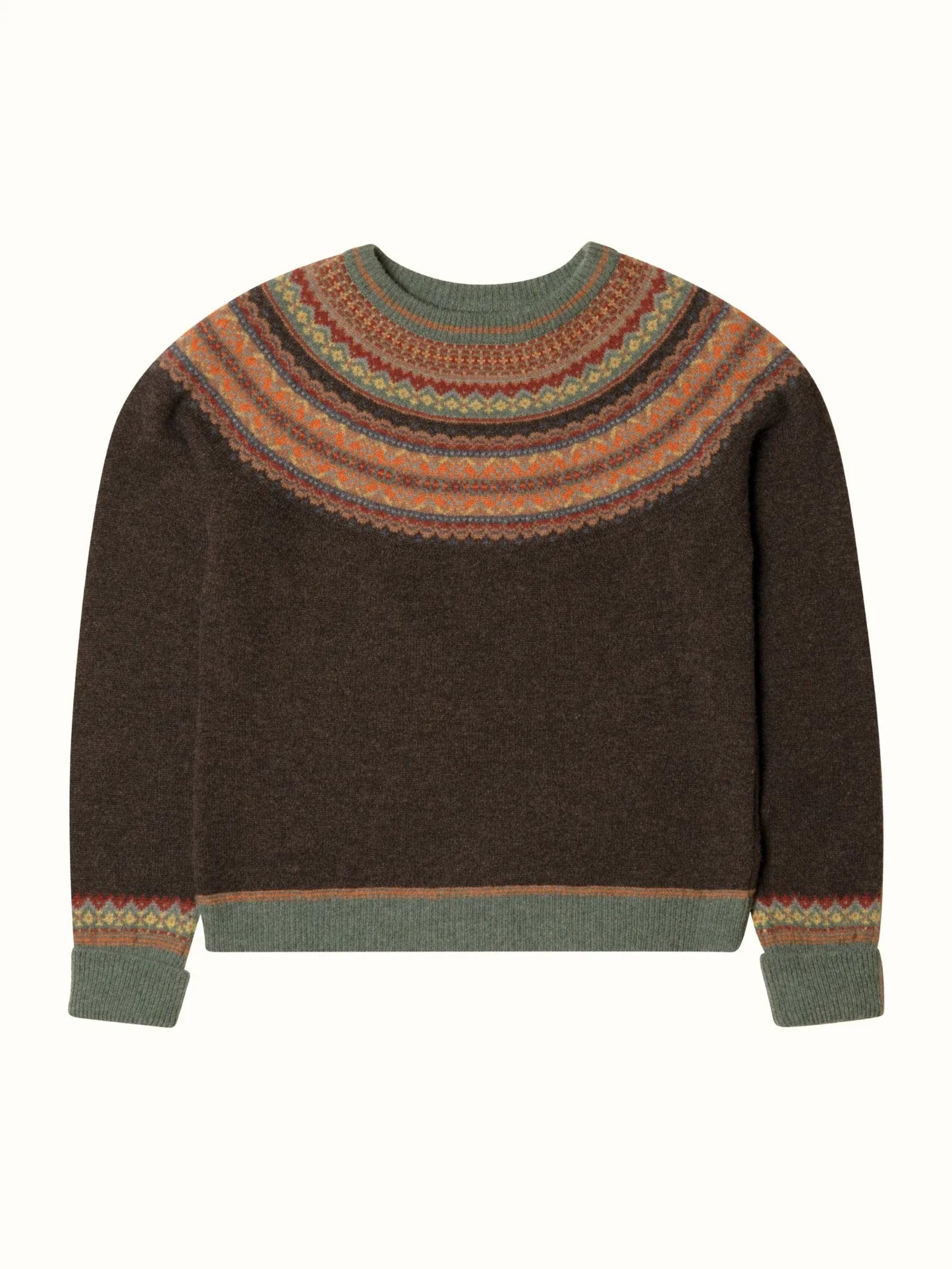 ERIBE Knitwear Knitwear Alpine Fairisle Detailed Merino Wool Short Knit in Oakley