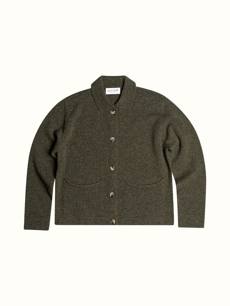 ERIBE Knitwear Knitwear Brora Lambswool Womens Utility Jacket in Green Lichen