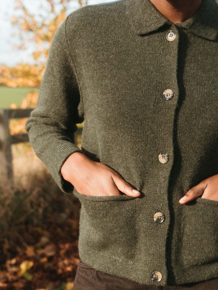 ERIBE Knitwear Knitwear Brora Lambswool Womens Utility Jacket in Green Lichen