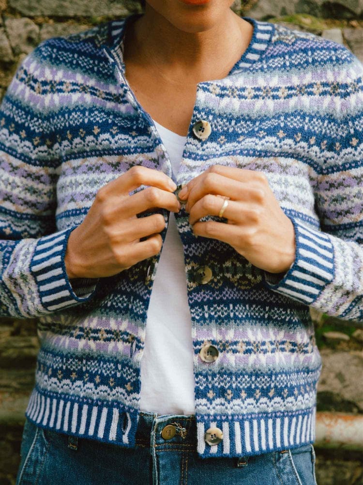 ERIBE Knitwear Knitwear Kinross Superfine Merino Cardigan in Sapphire