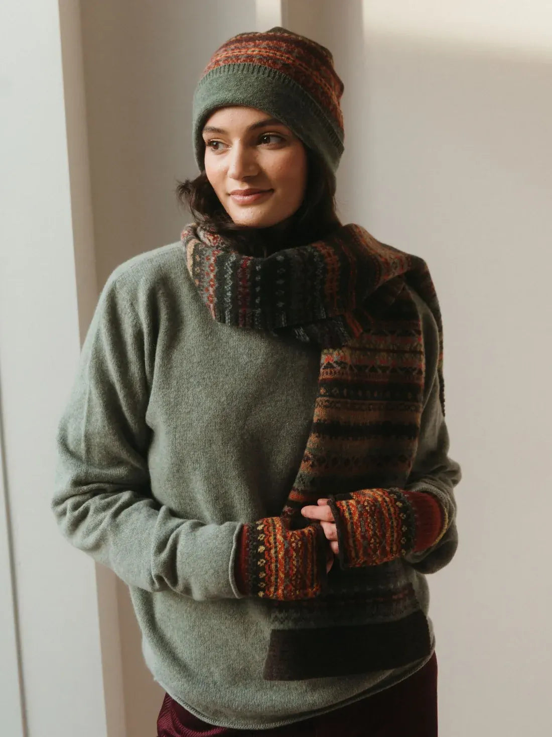 ERIBE Knitwear Scarves Fairisle Merino Wool Scarf - Braemar-Oakley