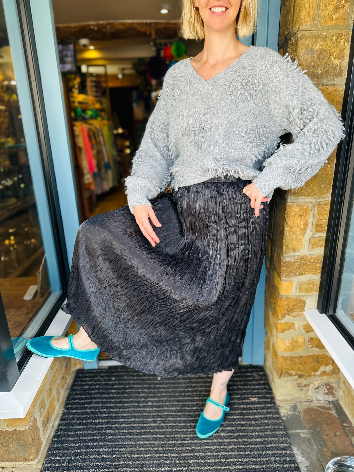 EsQualo Skirts Black Water Crinkle Skirt