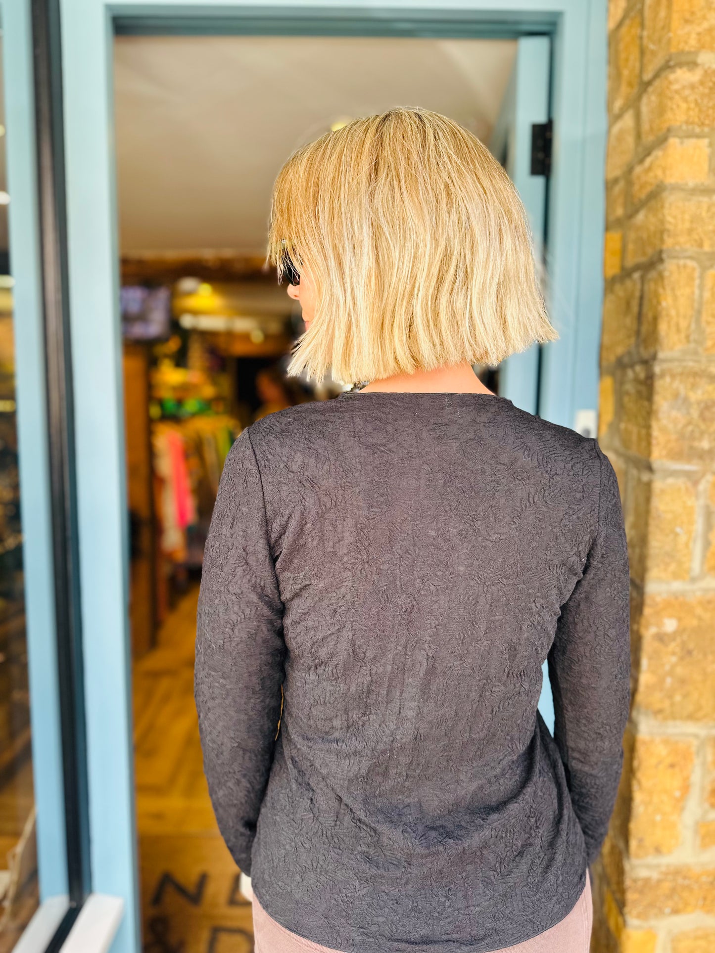 EsQualo Tops Black Mesh Layer Top